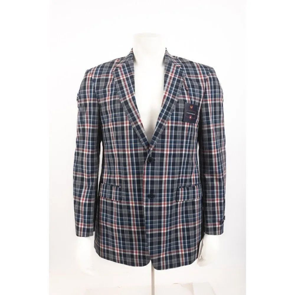 Saddlebred Mens Suit Jacket Sport Coat Sz US 40 R Blue Red Plaid NWT